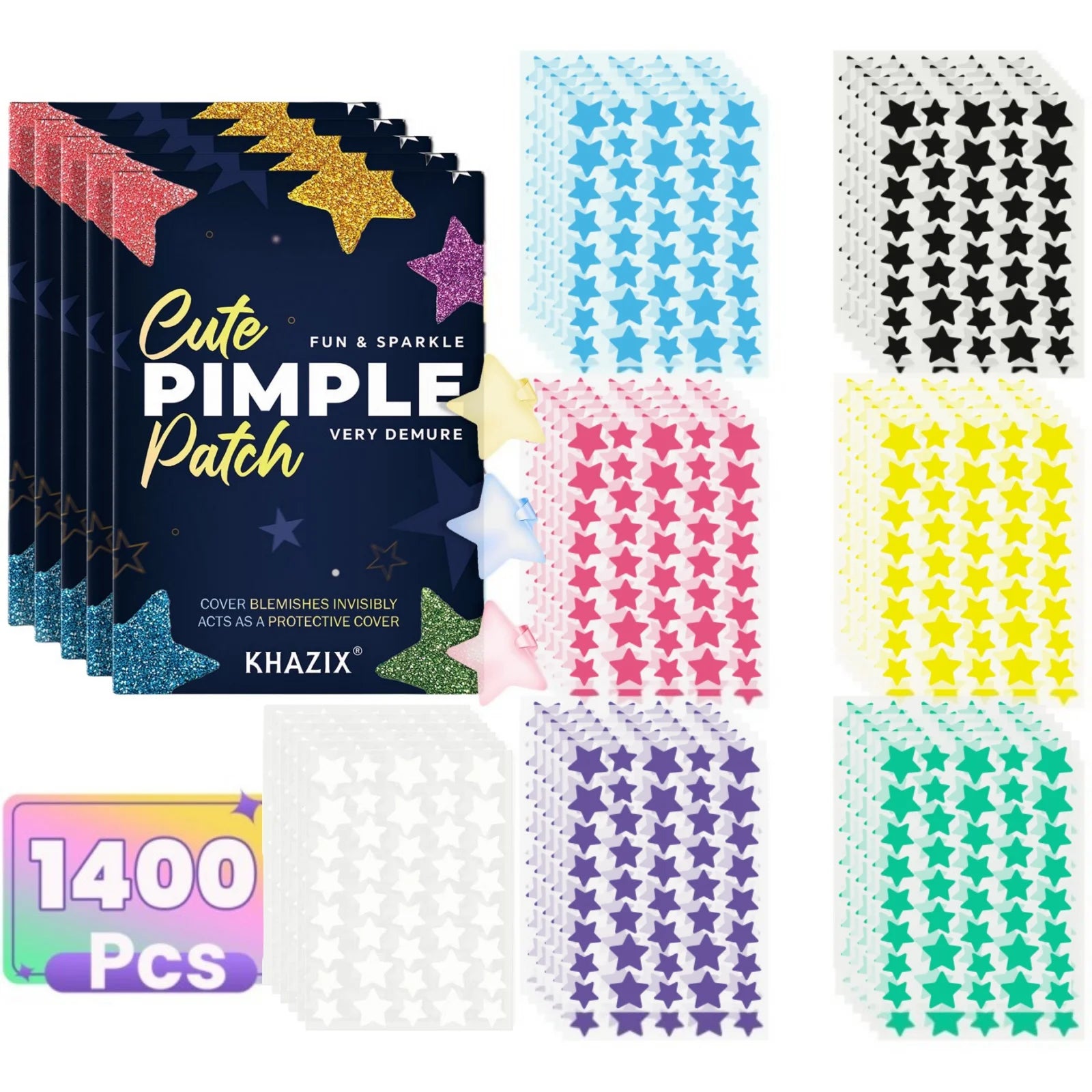1400 pieces of multi-color star acne patches, facial acne patches, concealer acne patches, and pimples patches, ultra-thin